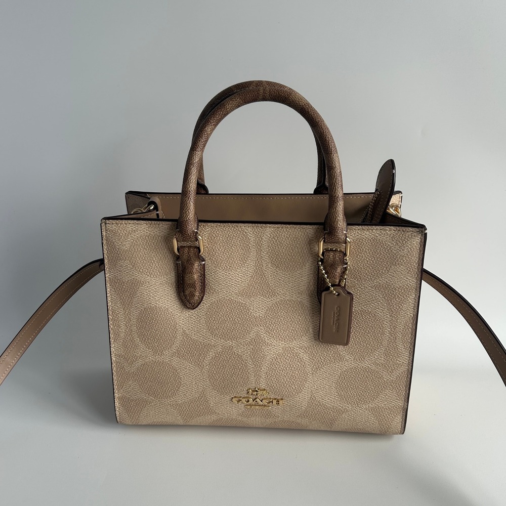 Coach Maggie Small Tote Tan Chalk Blocked Signature Canvas Bag CY676 Good